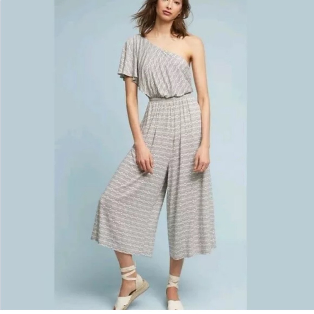 Anthropologie Maeve one shoulder cropped jumpsuit.